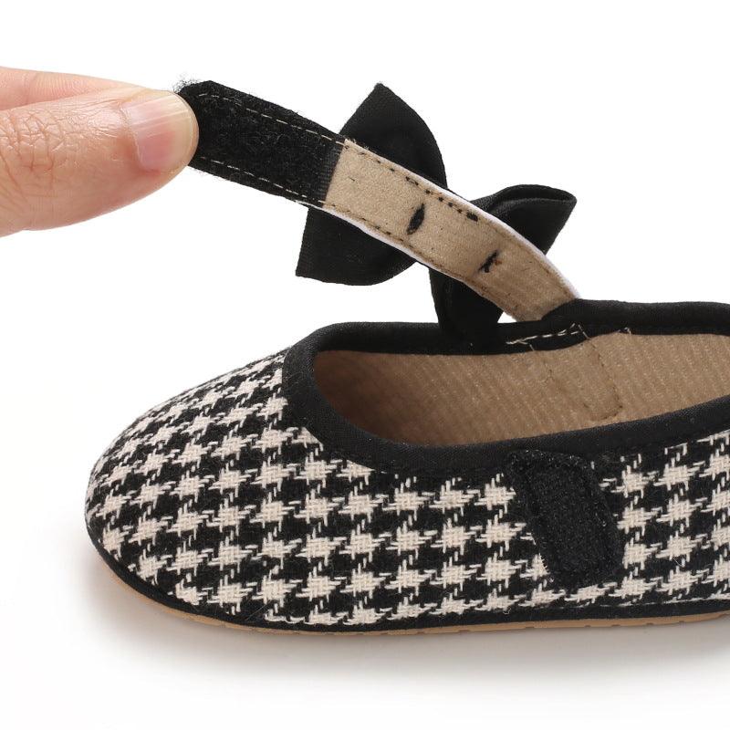 Baby Girls Plaid Bow Child Soft Rubber Sole Non-slip Baby Shoes