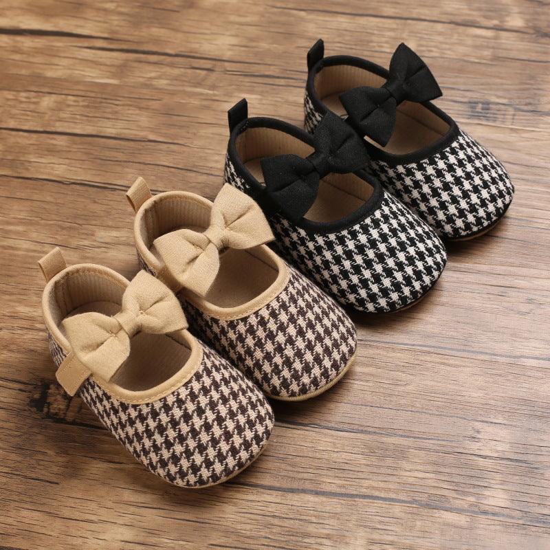 Baby Girls Plaid Bow Child Soft Rubber Sole Non-slip Baby Shoes