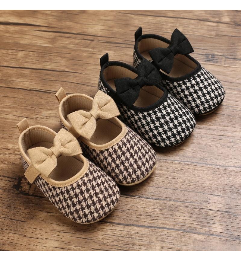 Baby Girls Plaid Bow Child Soft Rubber Sole Non-slip Baby Shoes