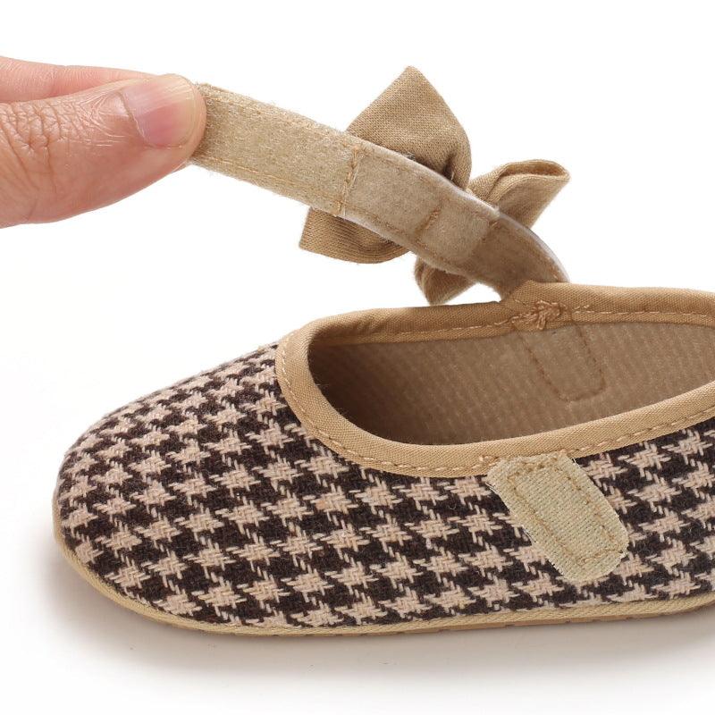 Baby Girls Plaid Bow Child Soft Rubber Sole Non-slip Baby Shoes