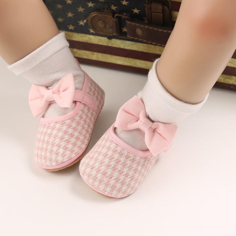 Baby Girls Plaid Bow Child Soft Rubber Sole Non-slip Baby Shoes