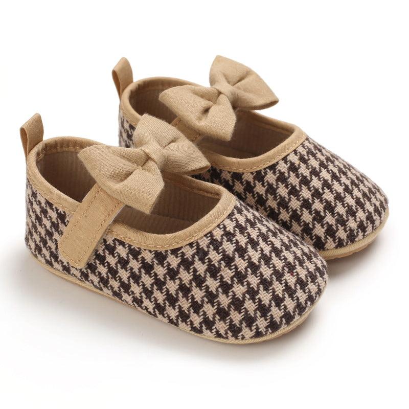 Baby Girls Plaid Bow Child Soft Rubber Sole Non-slip Baby Shoes