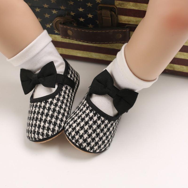 Baby Girls Plaid Bow Child Soft Rubber Sole Non-slip Baby Shoes