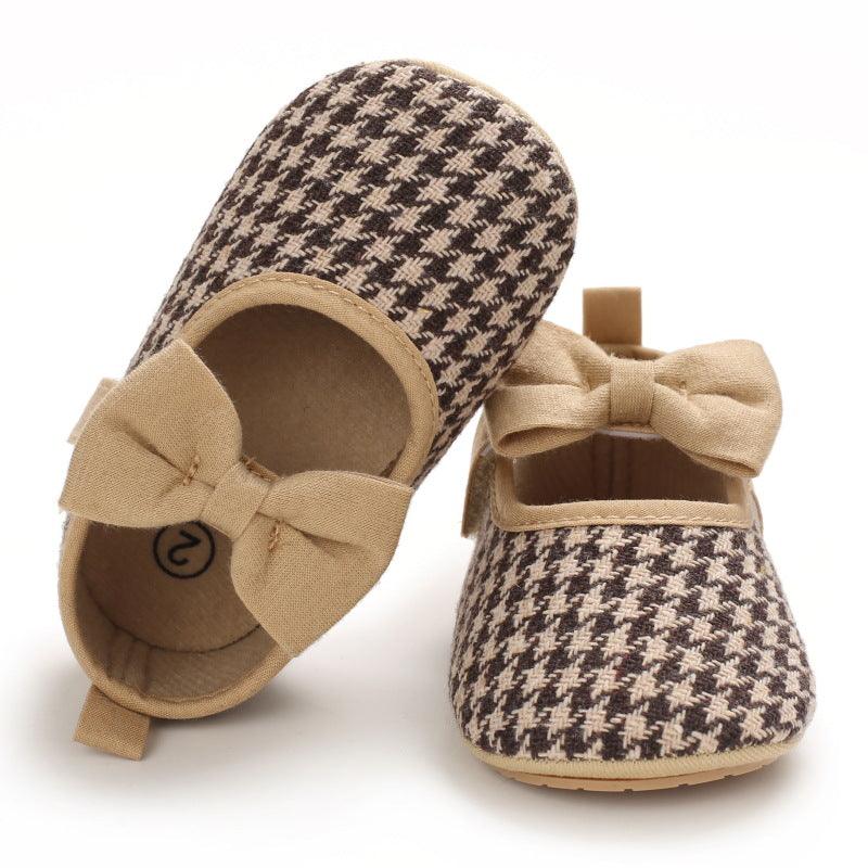 Baby Girls Plaid Bow Child Soft Rubber Sole Non-slip Baby Shoes