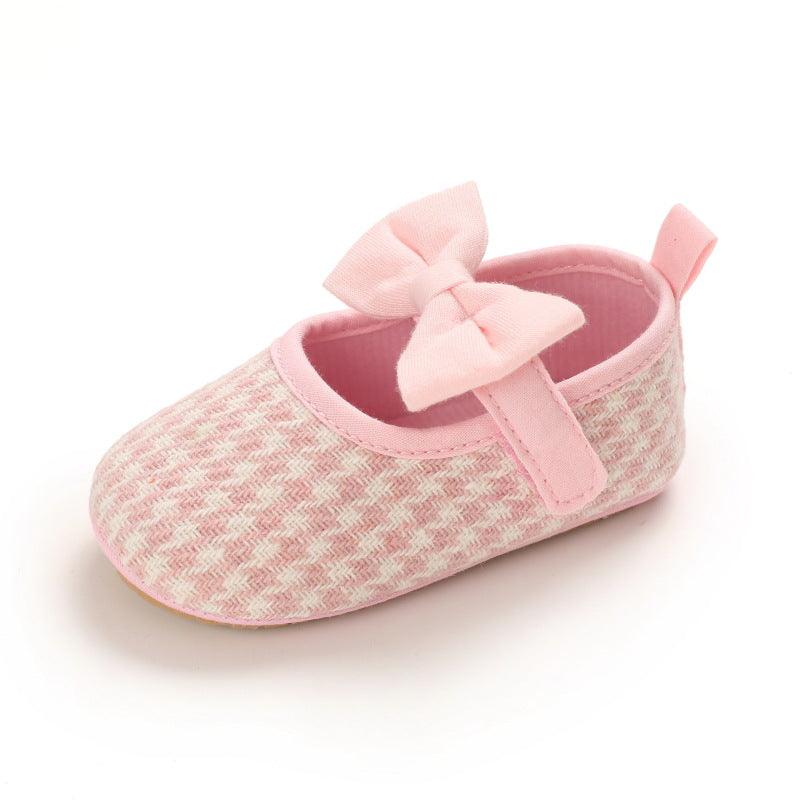 Baby Girls Plaid Bow Child Soft Rubber Sole Non-slip Baby Shoes