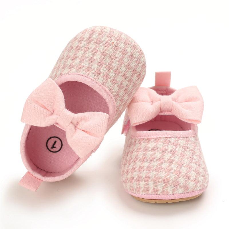 Baby Girls Plaid Bow Child Soft Rubber Sole Non-slip Baby Shoes