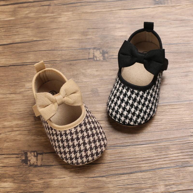 Baby Girls Plaid Bow Child Soft Rubber Sole Non-slip Baby Shoes