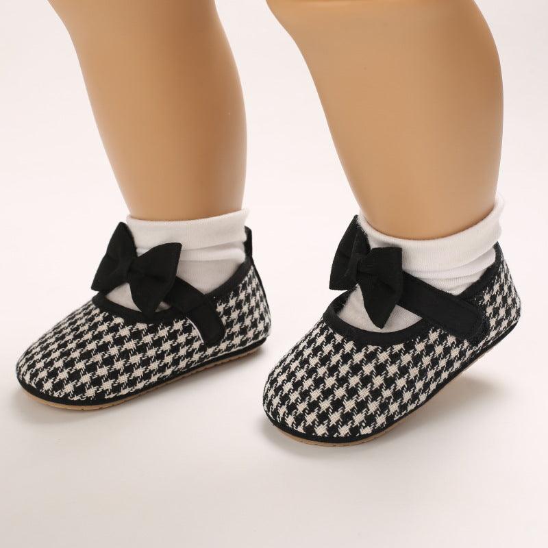 Baby Girls Plaid Bow Child Soft Rubber Sole Non-slip Baby Shoes