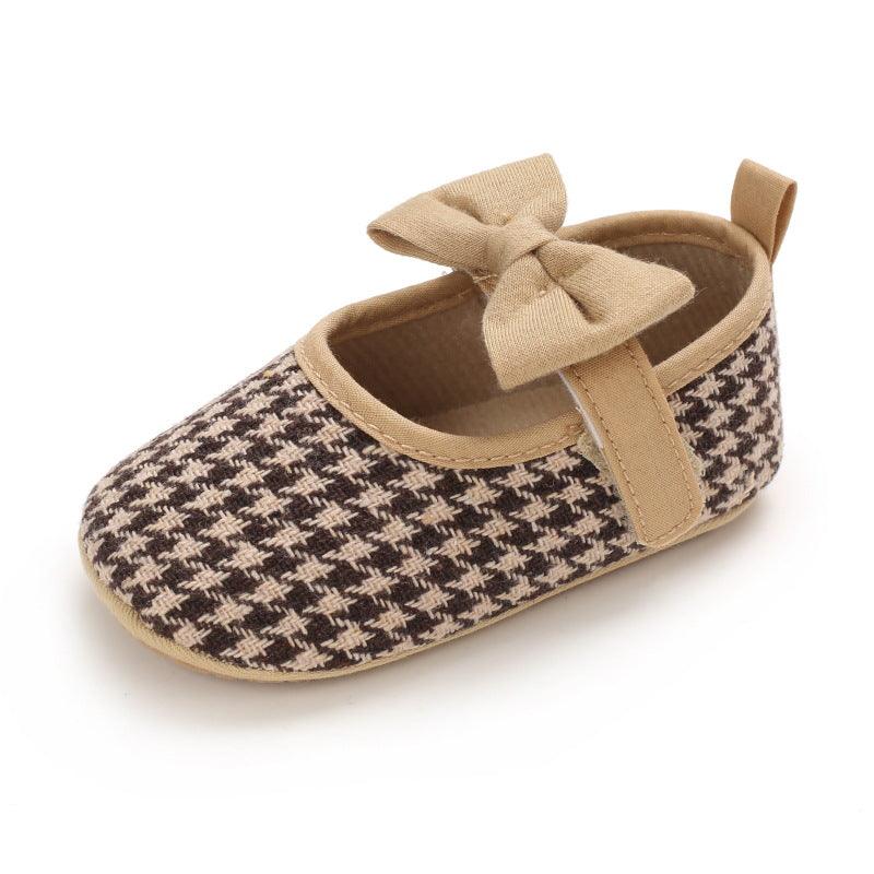 Baby Girls Plaid Bow Child Soft Rubber Sole Non-slip Baby Shoes