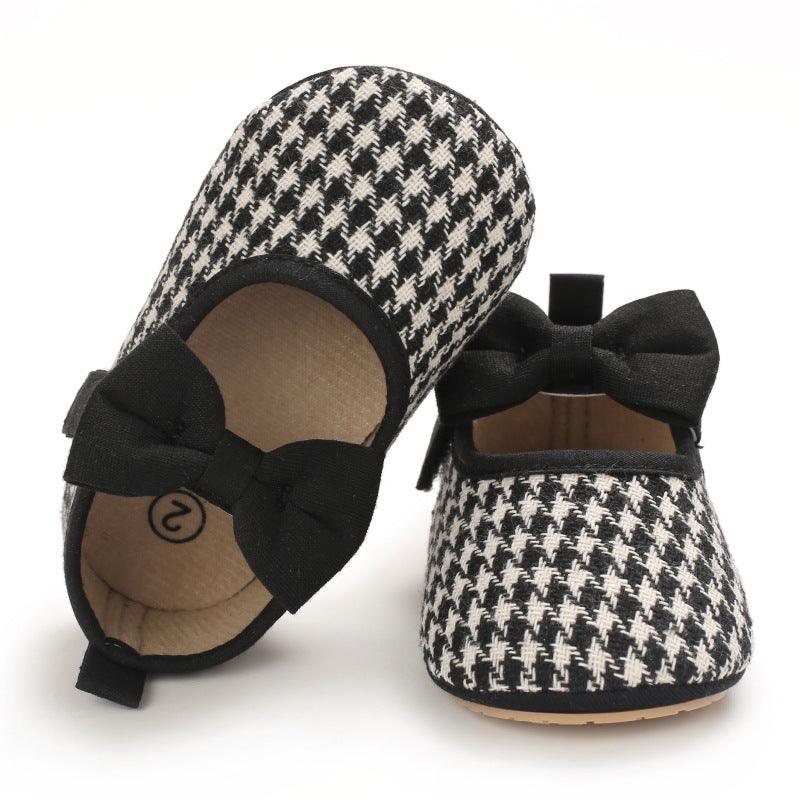 Baby Girls Plaid Bow Child Soft Rubber Sole Non-slip Baby Shoes