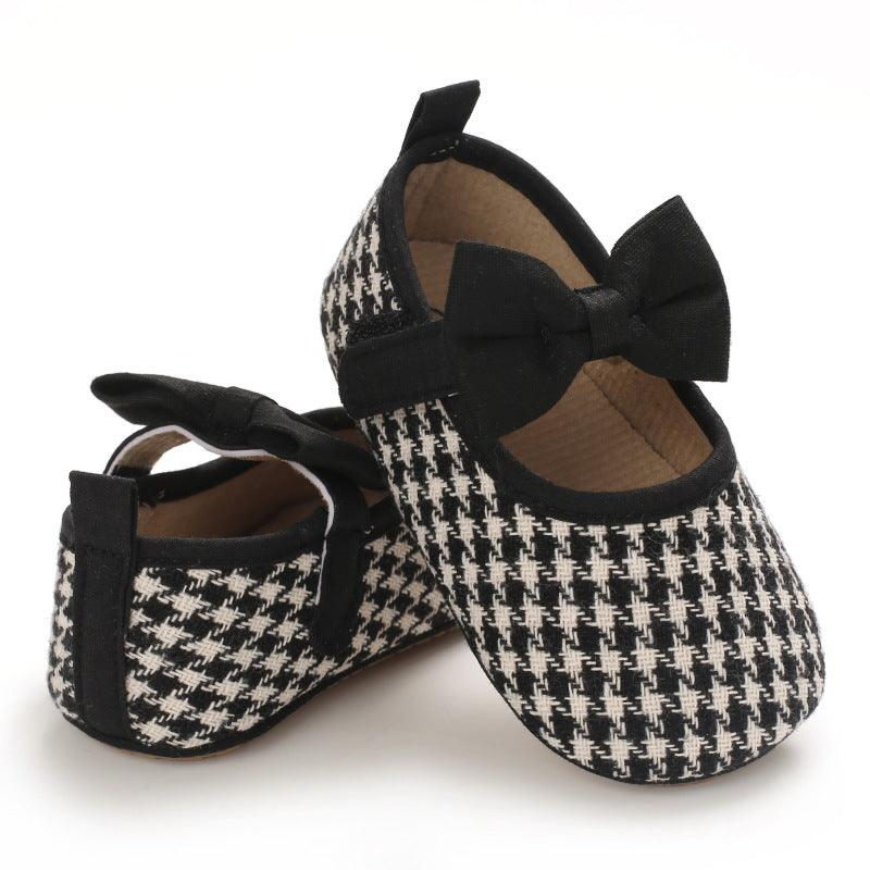 Baby Girls Plaid Bow Child Soft Rubber Sole Non-slip Baby Shoes