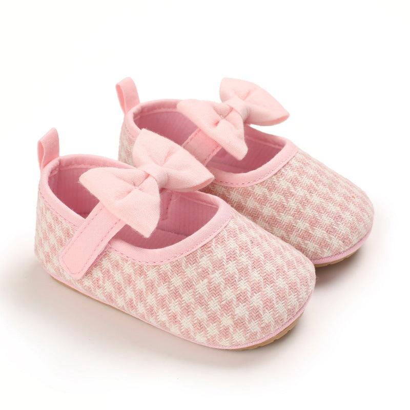 Baby Girls Plaid Bow Child Soft Rubber Sole Non-slip Baby Shoes