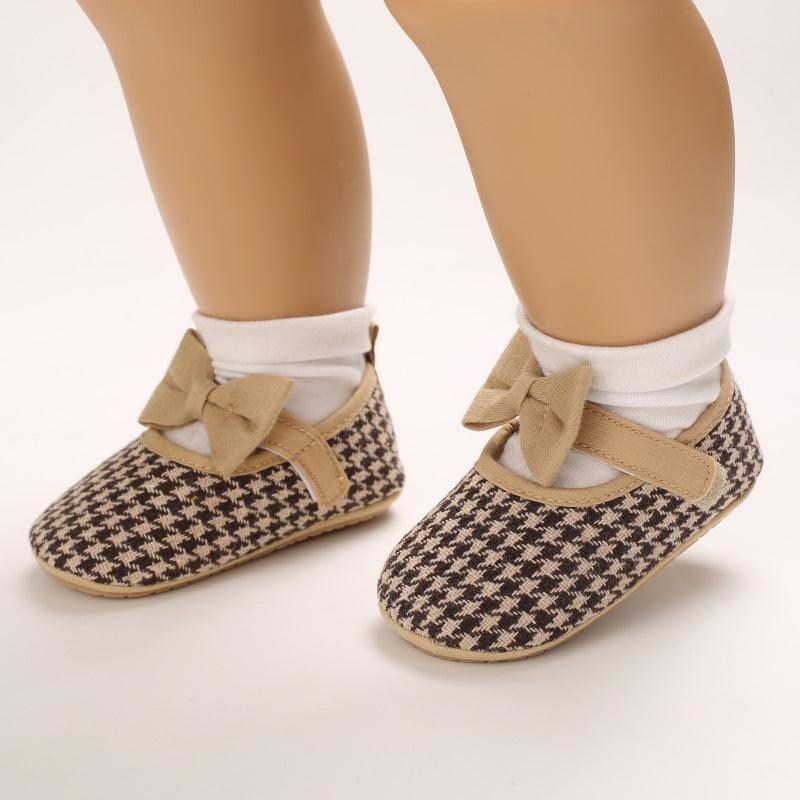 Baby Girls Plaid Bow Child Soft Rubber Sole Non-slip Baby Shoes