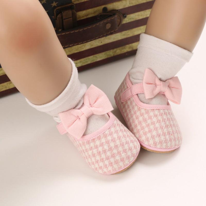 Baby Girls Plaid Bow Child Soft Rubber Sole Non-slip Baby Shoes