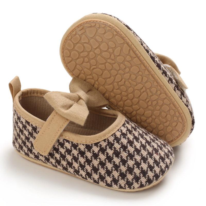 Baby Girls Plaid Bow Child Soft Rubber Sole Non-slip Baby Shoes