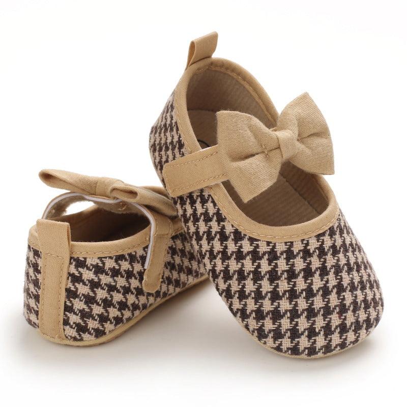 Baby Girls Plaid Bow Child Soft Rubber Sole Non-slip Baby Shoes