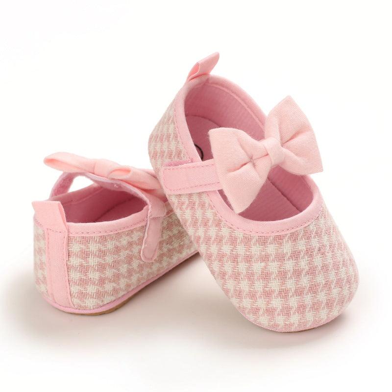 Baby Girls Plaid Bow Child Soft Rubber Sole Non-slip Baby Shoes