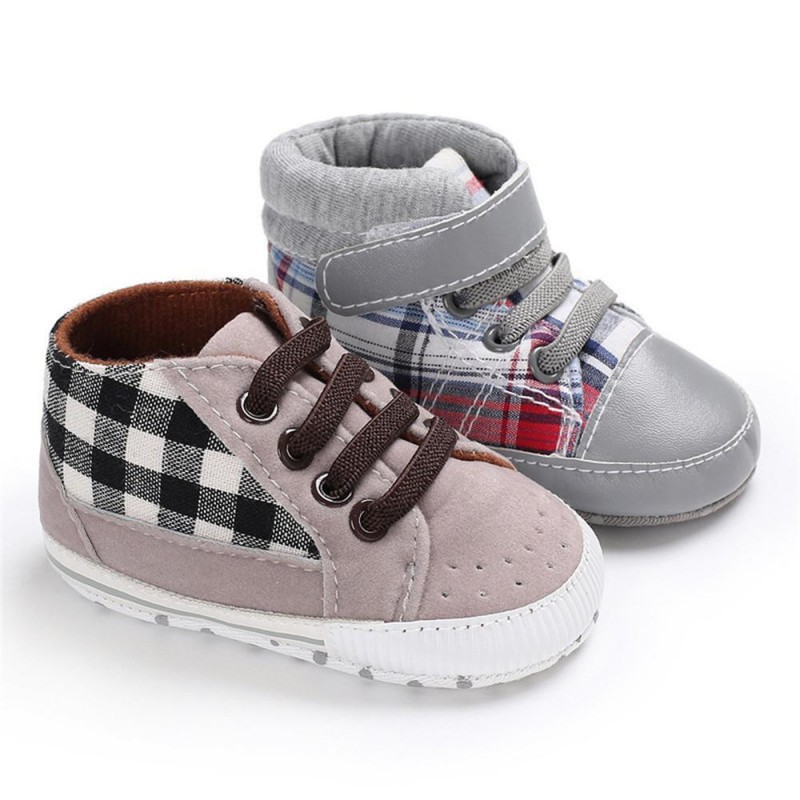 Baby Boys Plaid Lace-up Stylish Sneakers Baby Boy Shoes 