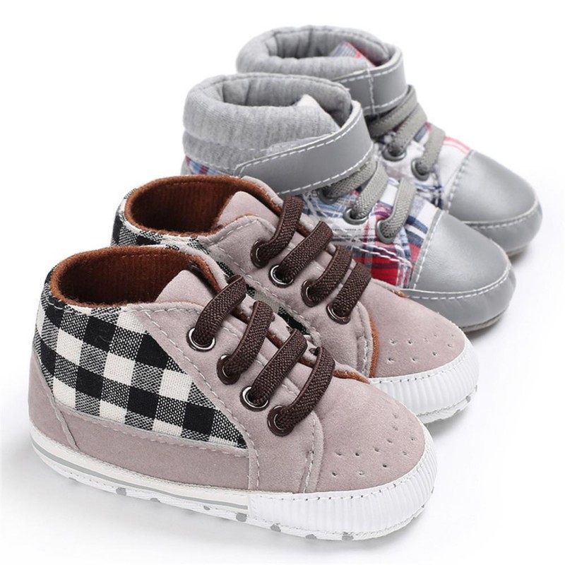 Baby Boys Plaid Lace-up Stylish Sneakers Baby Boy Shoes 