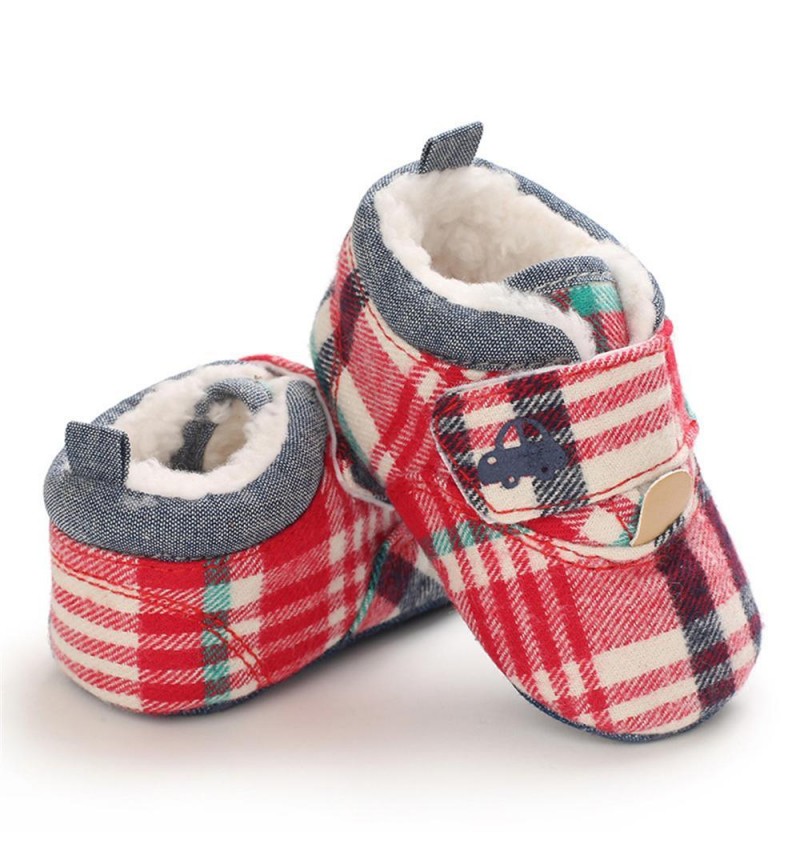 Baby Unisex Plaid Magic Tape Car Warm Shoes Baby Boy Winter Shoes