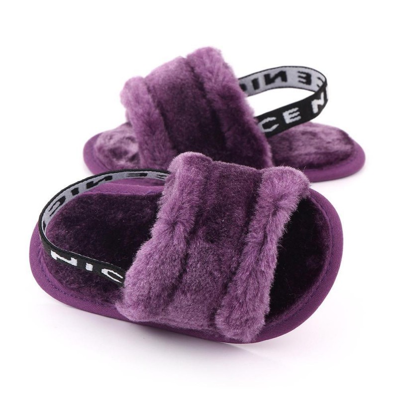 Baby Slip On Solid Color Letter Elastic Band Fur Sandals Infant Shoes