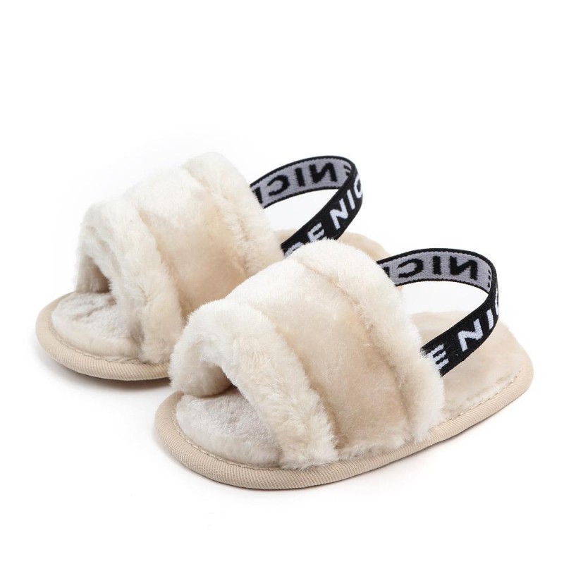 Baby Slip On Solid Color Letter Elastic Band Fur Sandals Infant Shoes