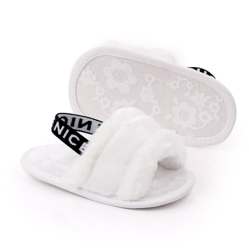 Baby Slip On Solid Color Letter Elastic Band Fur Sandals Infant Shoes