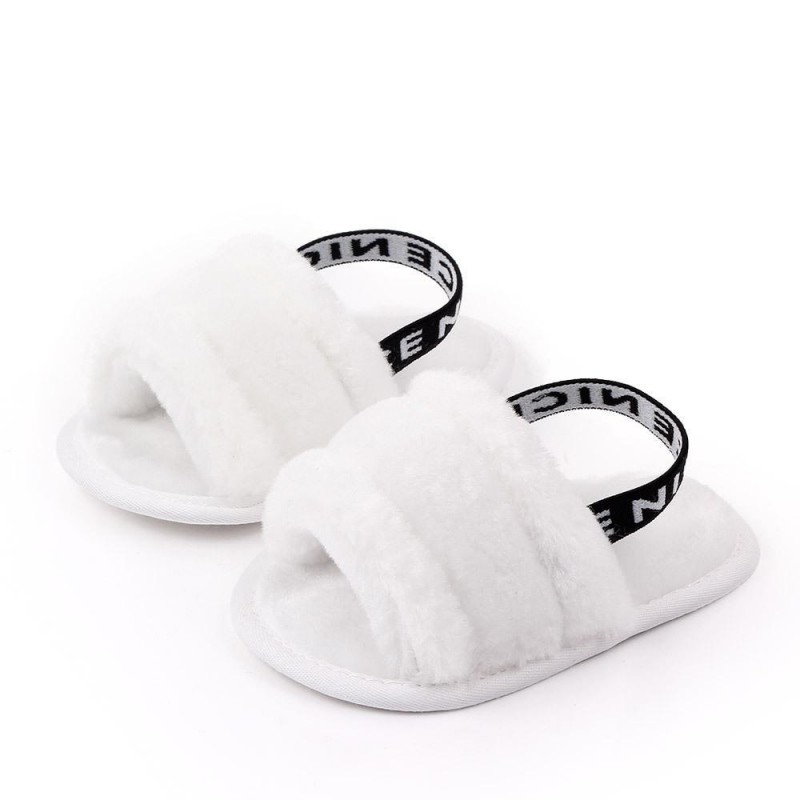 Baby Slip On Solid Color Letter Elastic Band Fur Sandals Infant Shoes