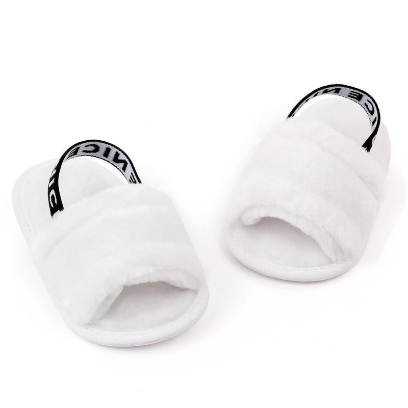 Baby Slip On Solid Color Letter Elastic Band Fur Sandals Infant Shoes