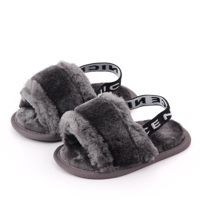 Baby Slip On Solid Color Letter Elastic Band Fur Sandals Infant Shoes