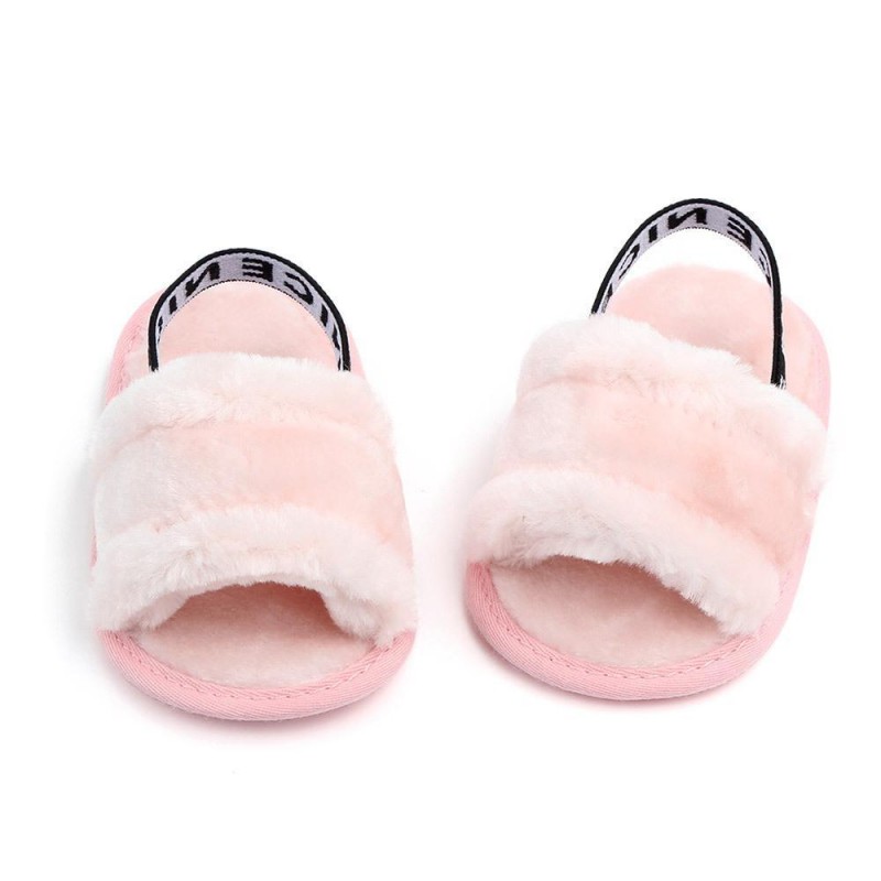 Baby Slip On Solid Color Letter Elastic Band Fur Sandals Infant Shoes