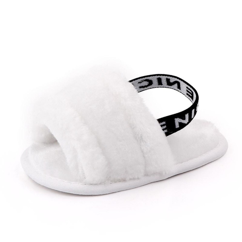 Baby Slip On Solid Color Letter Elastic Band Fur Sandals Infant Shoes