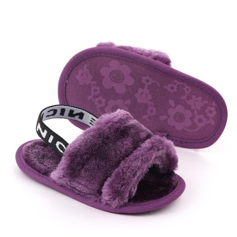 Baby Slip On Solid Color Letter Elastic Band Fur Sandals Infant Shoes