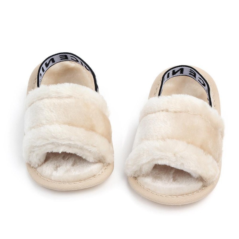 Baby Slip On Solid Color Letter Elastic Band Fur Sandals Infant Shoes