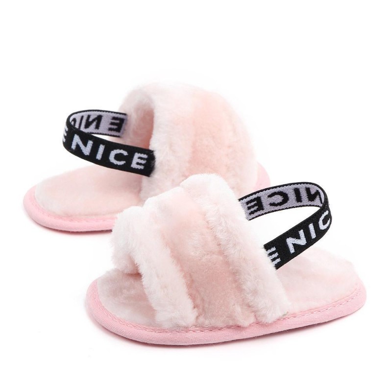 Baby Slip On Solid Color Letter Elastic Band Fur Sandals Infant Shoes