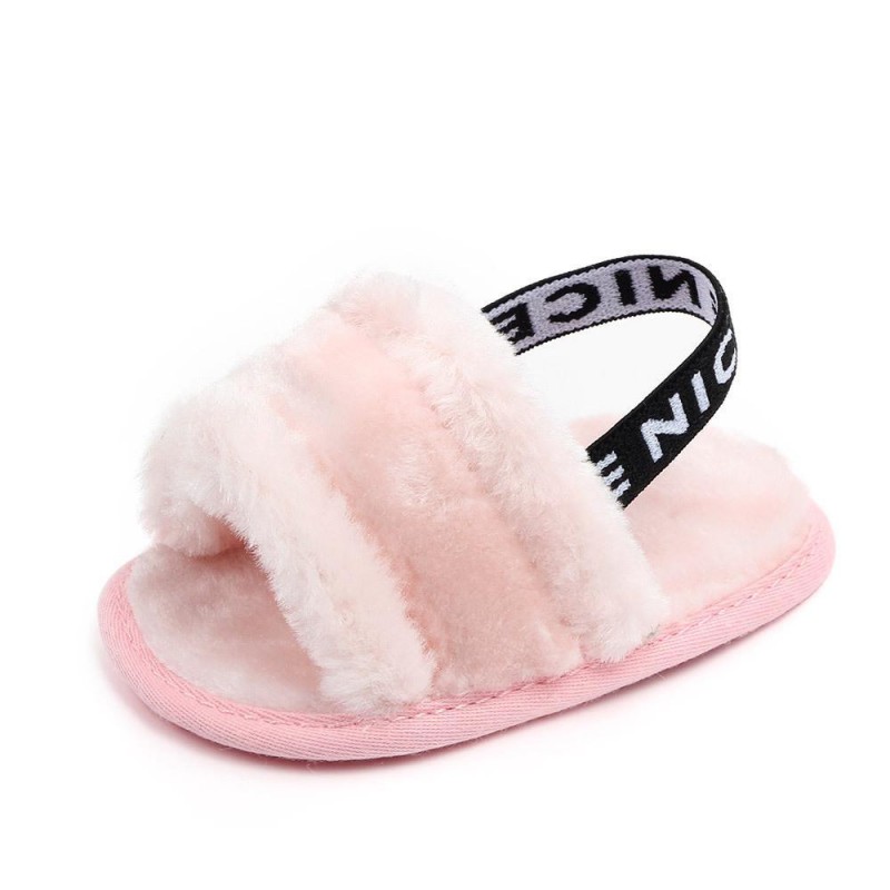 Baby Slip On Solid Color Letter Elastic Band Fur Sandals Infant Shoes