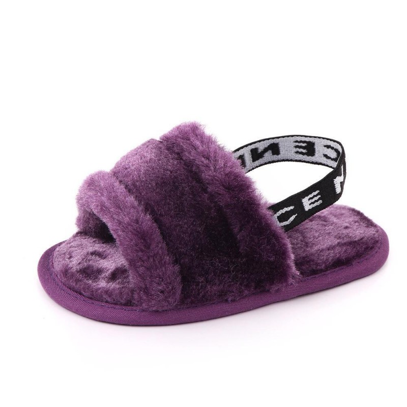 Baby Slip On Solid Color Letter Elastic Band Fur Sandals Infant Shoes