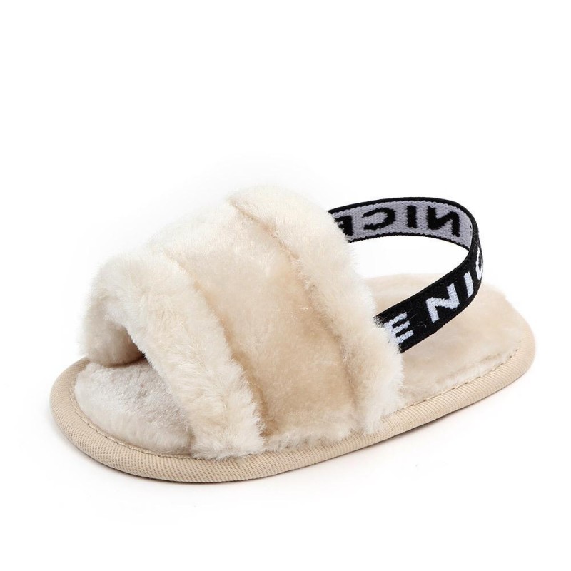 Baby Slip On Solid Color Letter Elastic Band Fur Sandals Infant Shoes