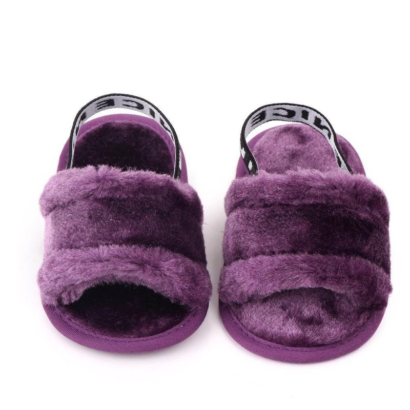 Baby Slip On Solid Color Letter Elastic Band Fur Sandals Infant Shoes