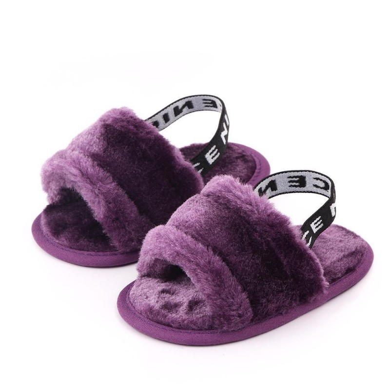 Baby Slip On Solid Color Letter Elastic Band Fur Sandals Infant Shoes