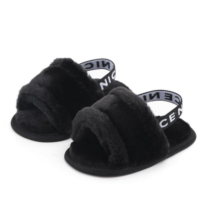 Baby Slip On Solid Color Letter Elastic Band Fur Sandals Infant Shoes