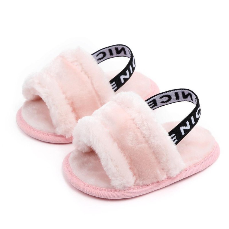 Baby Slip On Solid Color Letter Elastic Band Fur Sandals Infant Shoes