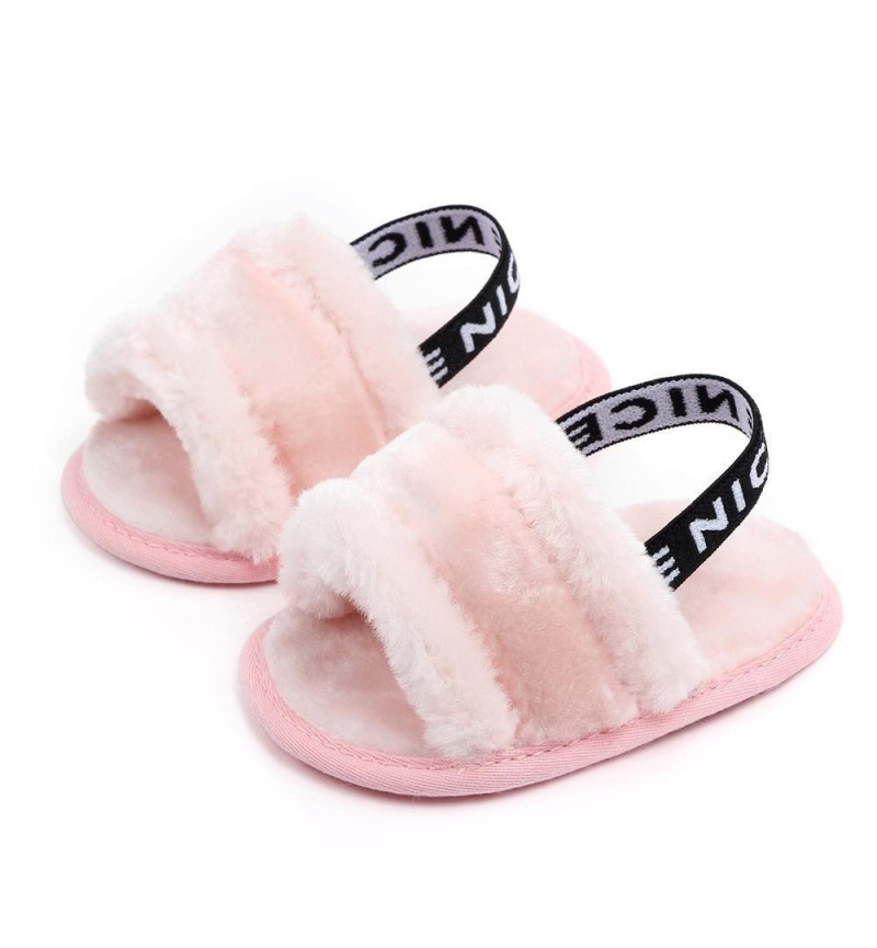 Baby Slip On Solid Color Letter Elastic Band Fur Sandals Infant Shoes