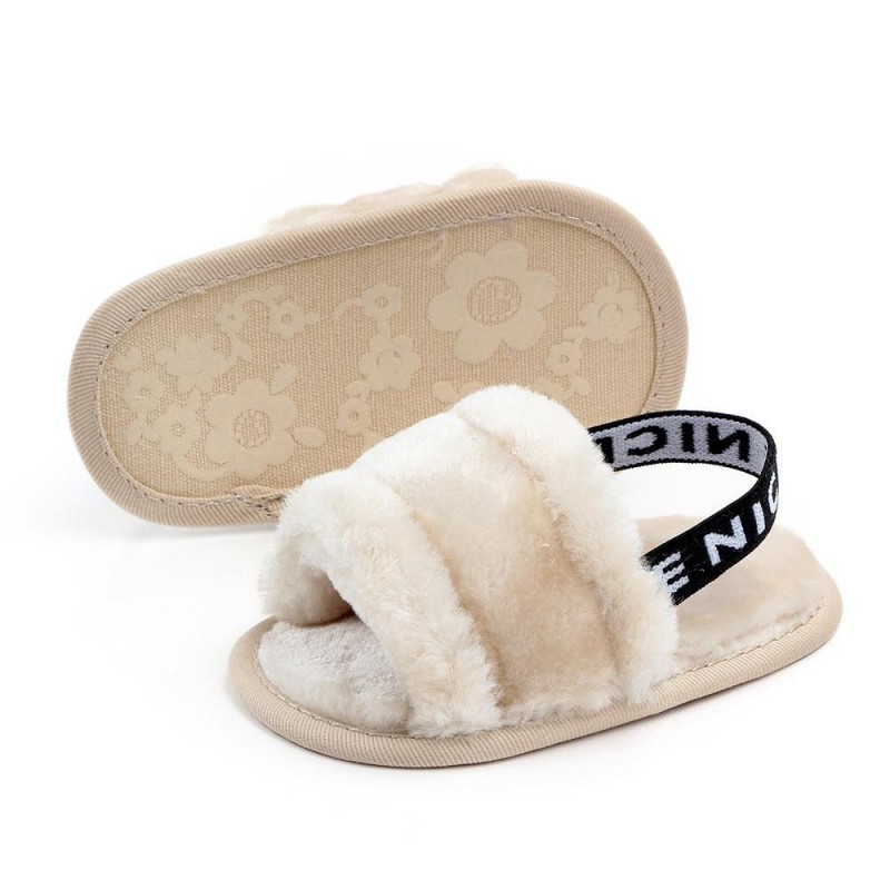 Baby Slip On Solid Color Letter Elastic Band Fur Sandals Infant Shoes