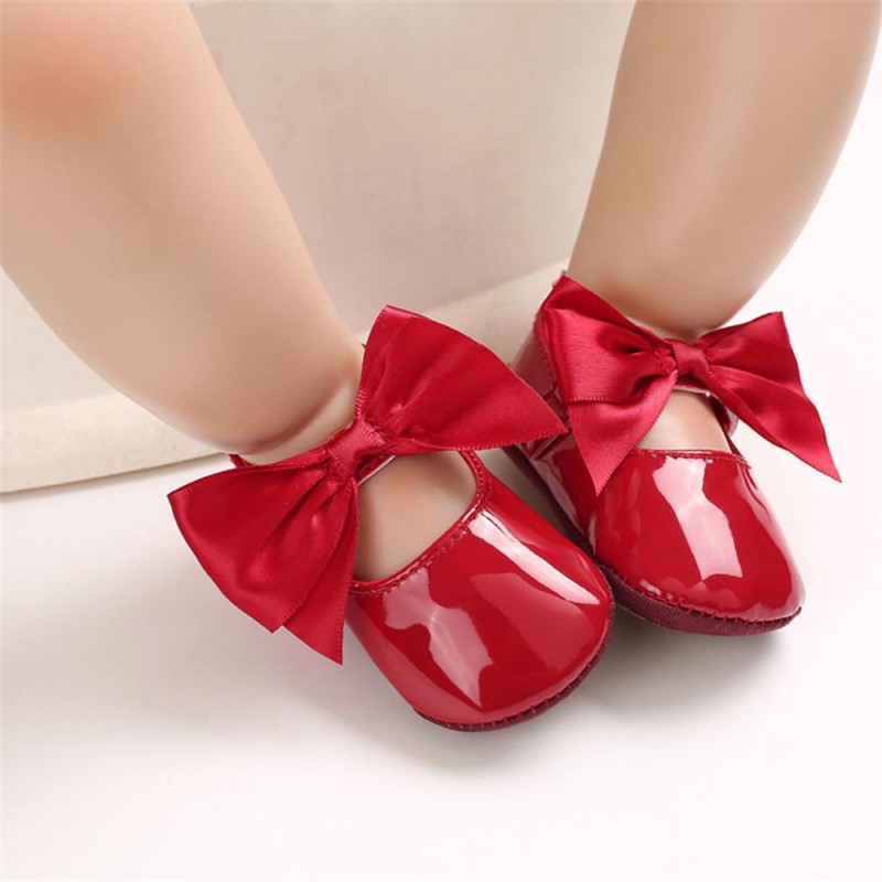 Baby Girls Solid Bow Decor Soft Flats Shoes