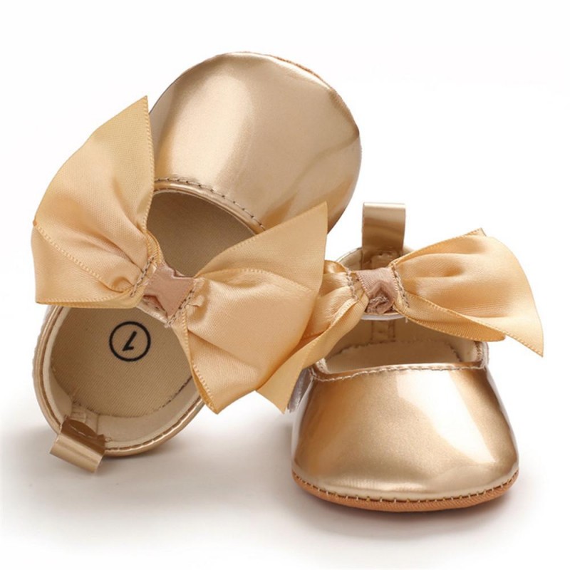 Baby Girls Solid Bow Decor Soft Flats Shoes