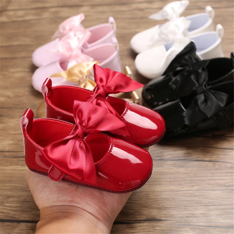 Baby Girls Solid Bow Decor Soft Flats Shoes