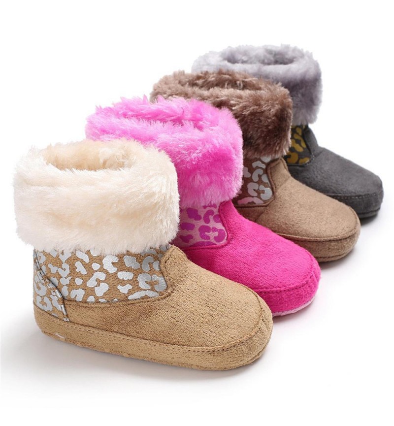 Baby Girls Solid Printed Winter Fur Boots Children Shoes