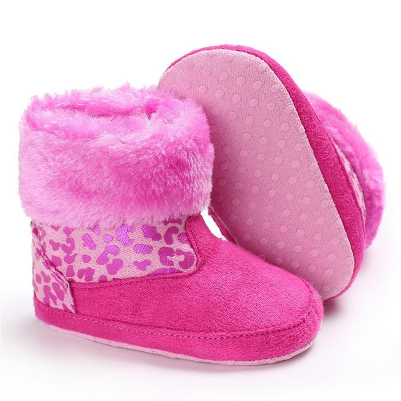 Baby Girls Solid Printed Winter Fur Boots Children Shoes
