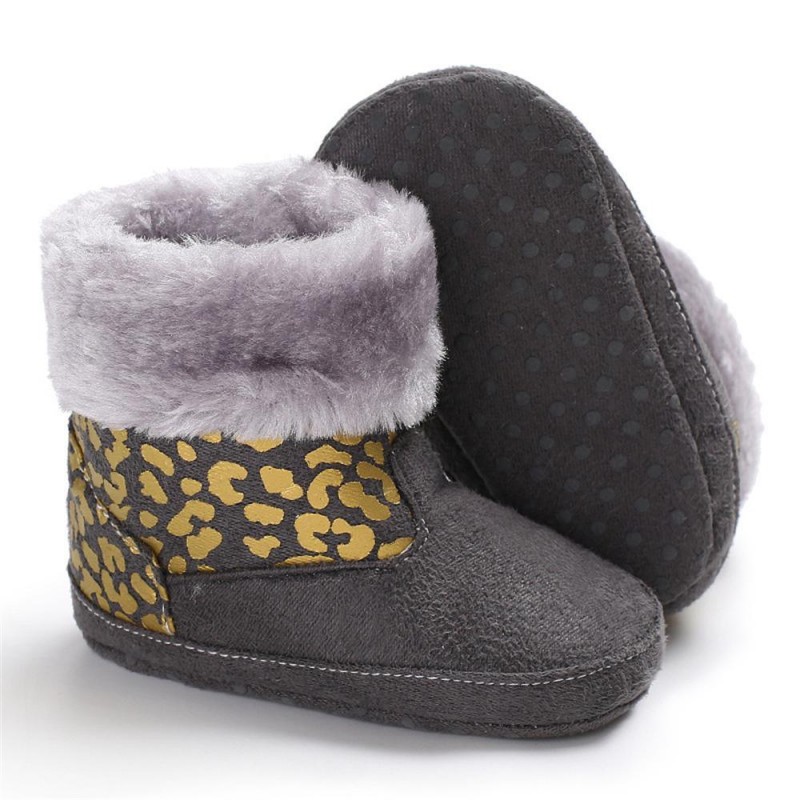 Baby Girls Solid Printed Winter Fur Boots Children Shoes